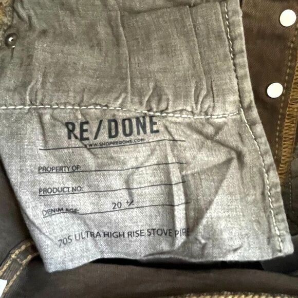 RE/DONE 70s Ultra High Rise Stove Pipe Jeans Womens Size 25 Brown Straight Leg - Picture 11 of 16